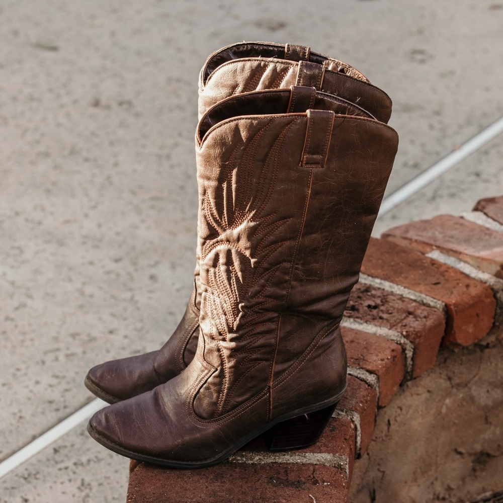 Qupid Faux Leather Cowboy Boots